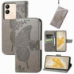 For vivo X100 Butterfly Love Flower Embossed Leather Phone Case(Gray)