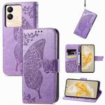 For vivo X100 Butterfly Love Flower Embossed Leather Phone Case(Lavender)