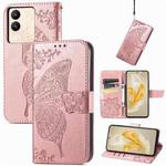 For vivo iQOO 12 5G Butterfly Love Flower Embossed Leather Phone Case(Rose Gold)