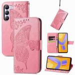 For vivo V40 SE Butterfly Love Flower Embossed Leather Phone Case(Pink)