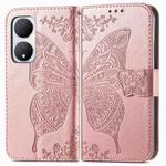 For vivo Y100 5G IDN Butterfly Love Flower Embossed Leather Phone Case(Rose Gold)