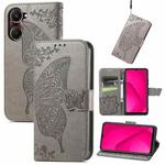 For vivo Y37 Butterfly Love Flower Embossed Leather Phone Case(Gray)