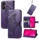 For vivo Y37 Butterfly Love Flower Embossed Leather Phone Case(Purple)