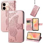 For vivo Y37 Pro Butterfly Love Flower Embossed Leather Phone Case(Rose Gold)