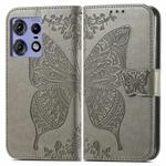 For Motorola Moto Edge 50 Fusion Butterfly Love Flower Embossed Leather Phone Case(Gray)