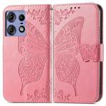 For Motorola moto Edge 50 Ultra Butterfly Love Flower Embossed Leather Phone Case(Pink)