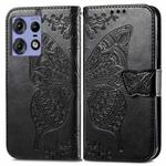 For Motorola moto Edge 50 Ultra Butterfly Love Flower Embossed Leather Phone Case(Black)