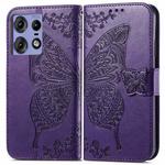 For Motorola moto Edge 50 Ultra Butterfly Love Flower Embossed Leather Phone Case(Purple)