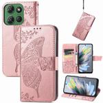 For Motorola Moto G Power 2025 Butterfly Love Flower Embossed Leather Phone Case(Rose Gold)