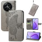 For Realme 12 Butterfly Love Flower Embossed Leather Phone Case(Gray)