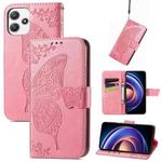 For Xiaomi Redmi Note 12R Butterfly Love Flower Embossed Leather Phone Case(Pink)