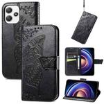 For Xiaomi Redmi Note 12R Butterfly Love Flower Embossed Leather Phone Case(Black)