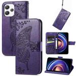 For Xiaomi Redmi Note 12R Butterfly Love Flower Embossed Leather Phone Case(Purple)
