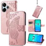 For Xiaomi Redmi 13 4G Butterfly Love Flower Embossed Leather Phone Case(Rose Gold)