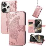 For Xiaomi Redmi Turbo 3 5G Butterfly Love Flower Embossed Leather Phone Case(Rose Gold)
