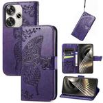 For Xiaomi Redmi Turbo 3 5G Butterfly Love Flower Embossed Leather Phone Case(Purple)