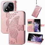 For Xiaomi Redmi Note 14 Pro 5G Butterfly Love Flower Embossed Leather Phone Case(Rose Gold)