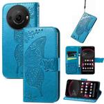 For Sharp Aquos R8 Pro Butterfly Love Flower Embossed Leather Phone Case(Blue)