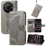 For Sharp Aquos R8 Pro Butterfly Love Flower Embossed Leather Phone Case(Gray)