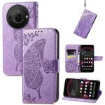 For Sharp Aquos R8 Pro Butterfly Love Flower Embossed Leather Phone Case(Lavender)