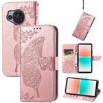 For Sharp Aquos R8 Butterfly Love Flower Embossed Leather Phone Case(Rose Gold)