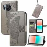 For Sharp Aquos R8 Butterfly Love Flower Embossed Leather Phone Case(Gray)