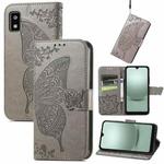 For Sharp Aquos Wish 3 Butterfly Love Flower Embossed Leather Phone Case(Gray)