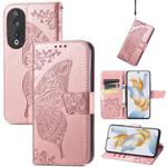 For Honor 90 Butterfly Love Flower Embossed Leather Phone Case(Rose Gold)
