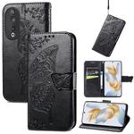 For Honor 90 Butterfly Love Flower Embossed Leather Phone Case(Black)