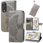 For Honor 90 Butterfly Love Flower Embossed Leather Phone Case(Gray)