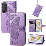 For Honor 100 Pro 5G Butterfly Love Flower Embossed Leather Phone Case(Lavender)