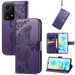For Honor 200 Lite Global Butterfly Love Flower Embossed Leather Phone Case(Purple)