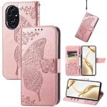 For Honor 200 Pro Butterfly Love Flower Embossed Leather Phone Case(Rose Gold)