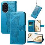 For Honor 200 Pro Butterfly Love Flower Embossed Leather Phone Case(Blue)