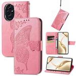 For Honor 200 Pro Butterfly Love Flower Embossed Leather Phone Case(Pink)