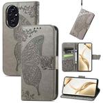 For Honor 200 Pro Butterfly Love Flower Embossed Leather Phone Case(Gray)