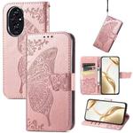 For Honor 200 Butterfly Love Flower Embossed Leather Phone Case(Rose Gold)