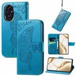 For Honor 200 Butterfly Love Flower Embossed Leather Phone Case(Blue)