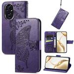 For Honor 200 Butterfly Love Flower Embossed Leather Phone Case(Purple)