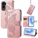 For Honor 90 Lite Butterfly Love Flower Embossed Leather Phone Case(Rose Gold)