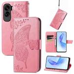 For Honor 90 Lite Butterfly Love Flower Embossed Leather Phone Case(Pink)