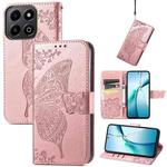 For Honor 200 Smart Butterfly Love Flower Embossed Leather Phone Case(Rose Gold)