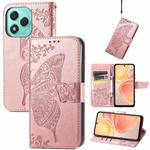 For Honor 400 Lite Butterfly Love Flower Embossed Leather Phone Case(Rose Gold)