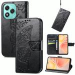 For Honor 400 Lite Butterfly Love Flower Embossed Leather Phone Case(Black)
