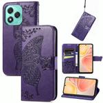 For Honor 400 Lite Butterfly Love Flower Embossed Leather Phone Case(Purple)