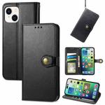 For iPhone 15 Plus Retro Solid Color Buckle Leather Phone Case(Black)