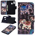 3D Colored Drawing Pattern Horizontal Flip Leather Case for Samsung Galaxy A20&A30, with Holder & Card Slots & Wallet(Two Elephants)
