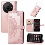 For Sharp Aquos R8 Pro Mandala Flower Embossed Leather Phone Case(Rose Gold)