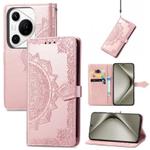 For Huawei Pura 70 Mandala Flower Embossed Leather Phone Case(Rose Gold)