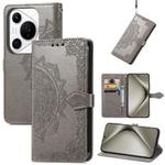 For Huawei Pura 70 Pro Mandala Flower Embossed Leather Phone Case(Gray)